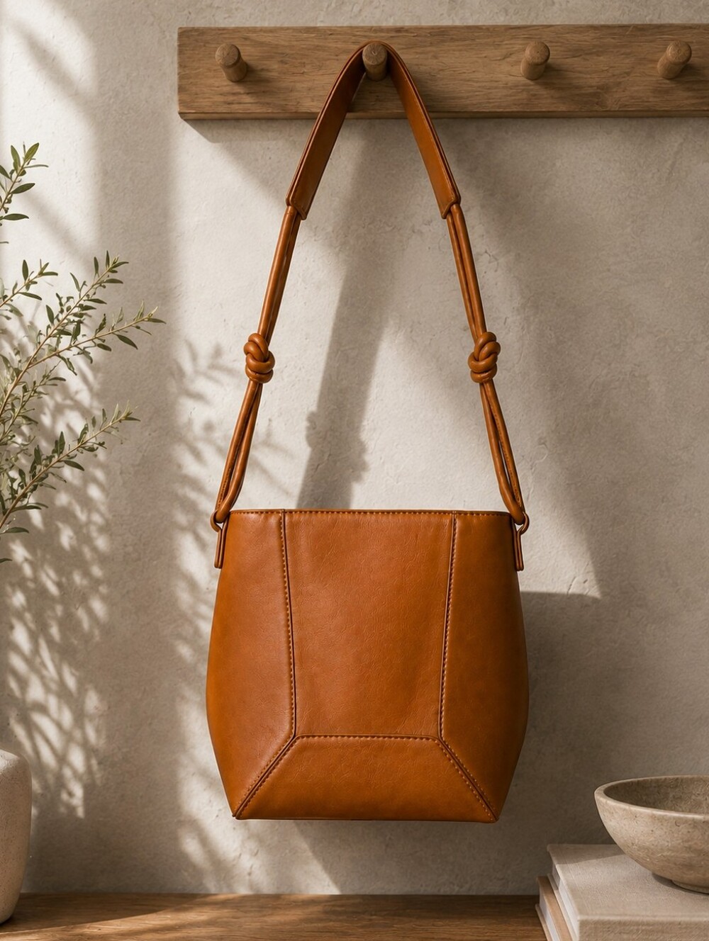 Altar’d State Camel Faux Leather Knotted Shoulder Bag Boho Hobo Purse